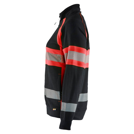 Blaklader 3505 Women’S Hi Vis Sweatshirt Black Hi Vis Red Left