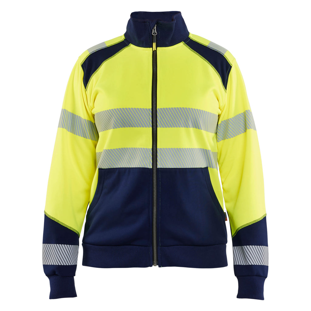 Blaklader 3508 Women’S Hi Vis Sweatshirt With Zipper Hi Vis Yellow Navy Blue Main