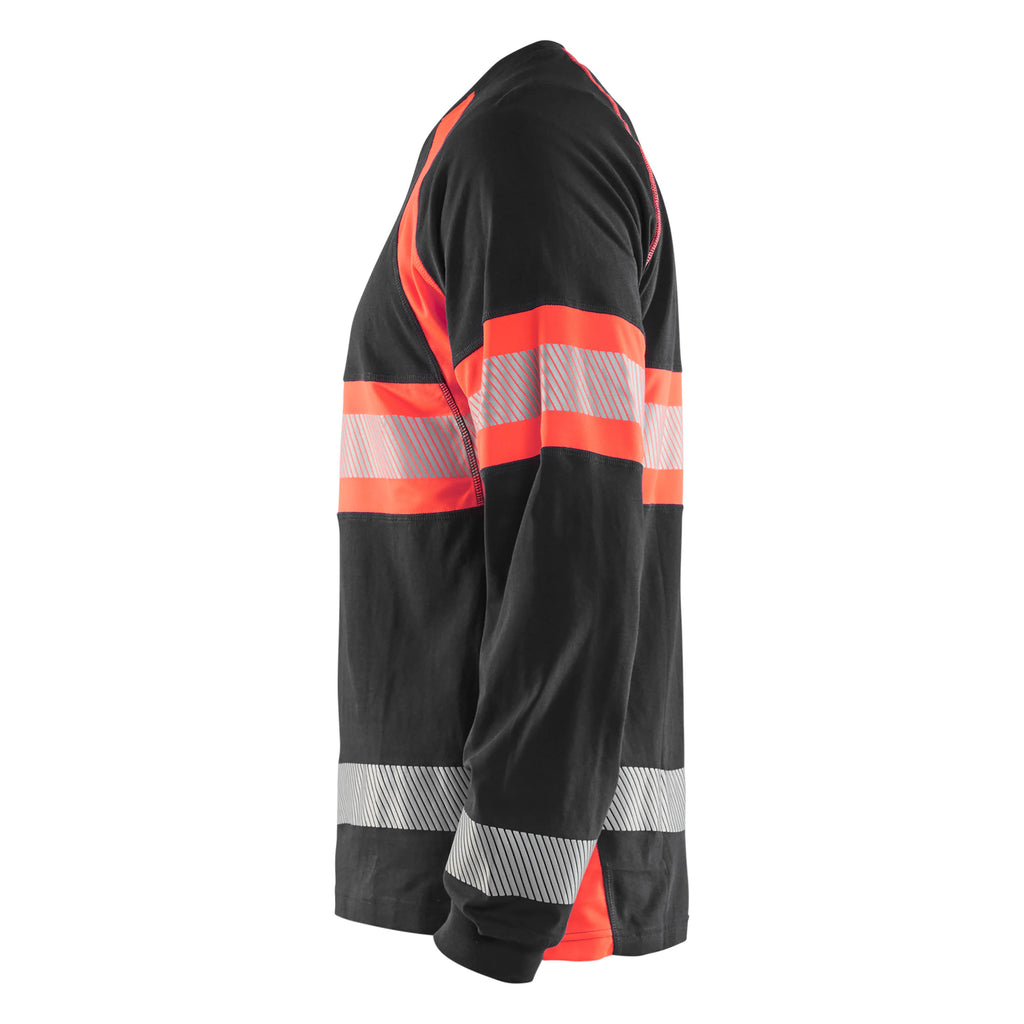Blaklader 3510 Hi Vis Long Sleeved T Shirt Black Hi Vis Red Left