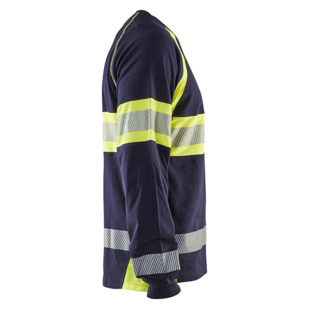 Blaklader 3510 Hi Vis Long Sleeved T Shirt Navy Blue Hi Vis Yellow Left