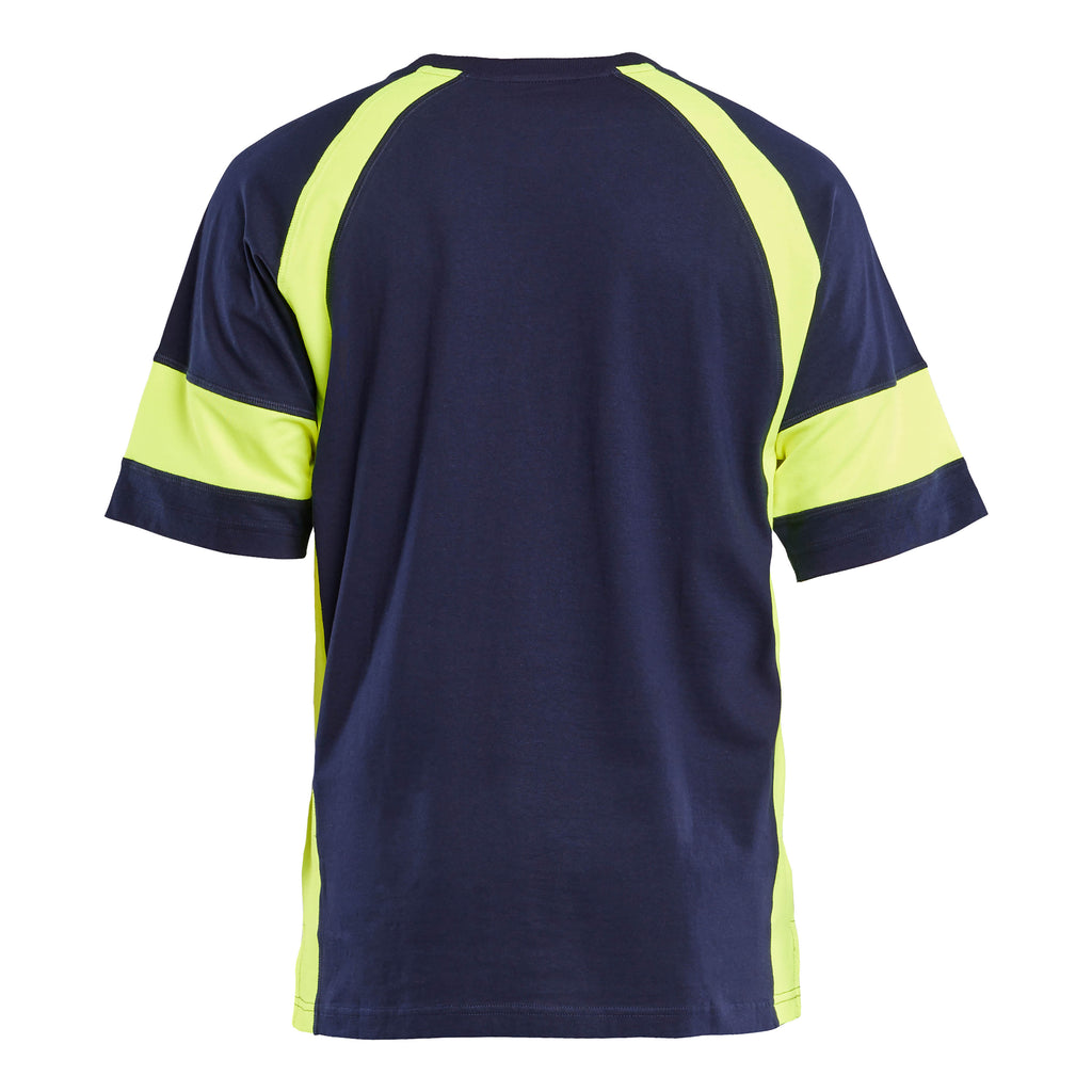 Blaklader 3523 T Shirt With Hi Vis Navy Blue Hi Vis Yellow Back