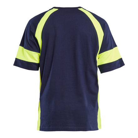 Blaklader 3523 T Shirt With Hi Vis Navy Blue Hi Vis Yellow Back