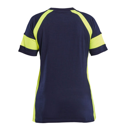 Blaklader 3524 Womens T Shirt With Hi Vis Navy Blue Hi Vis Yellow Back