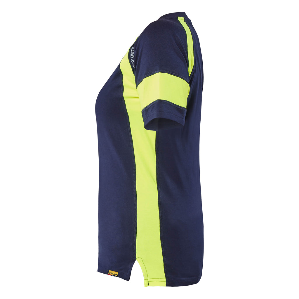 Blaklader 3524 Womens T Shirt With Hi Vis Navy Blue Hi Vis Yellow Left