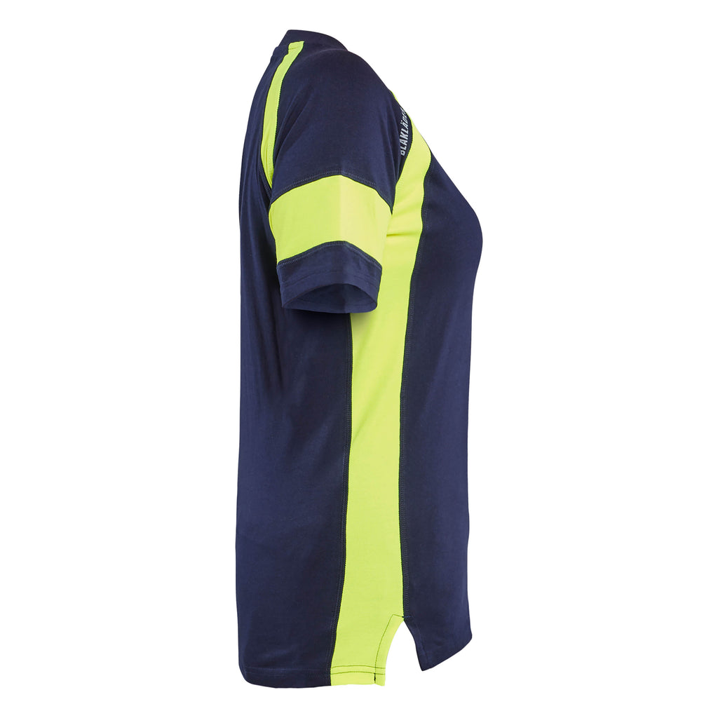 Blaklader 3524 Womens T Shirt With Hi Vis Navy Blue Hi Vis Yellow Right