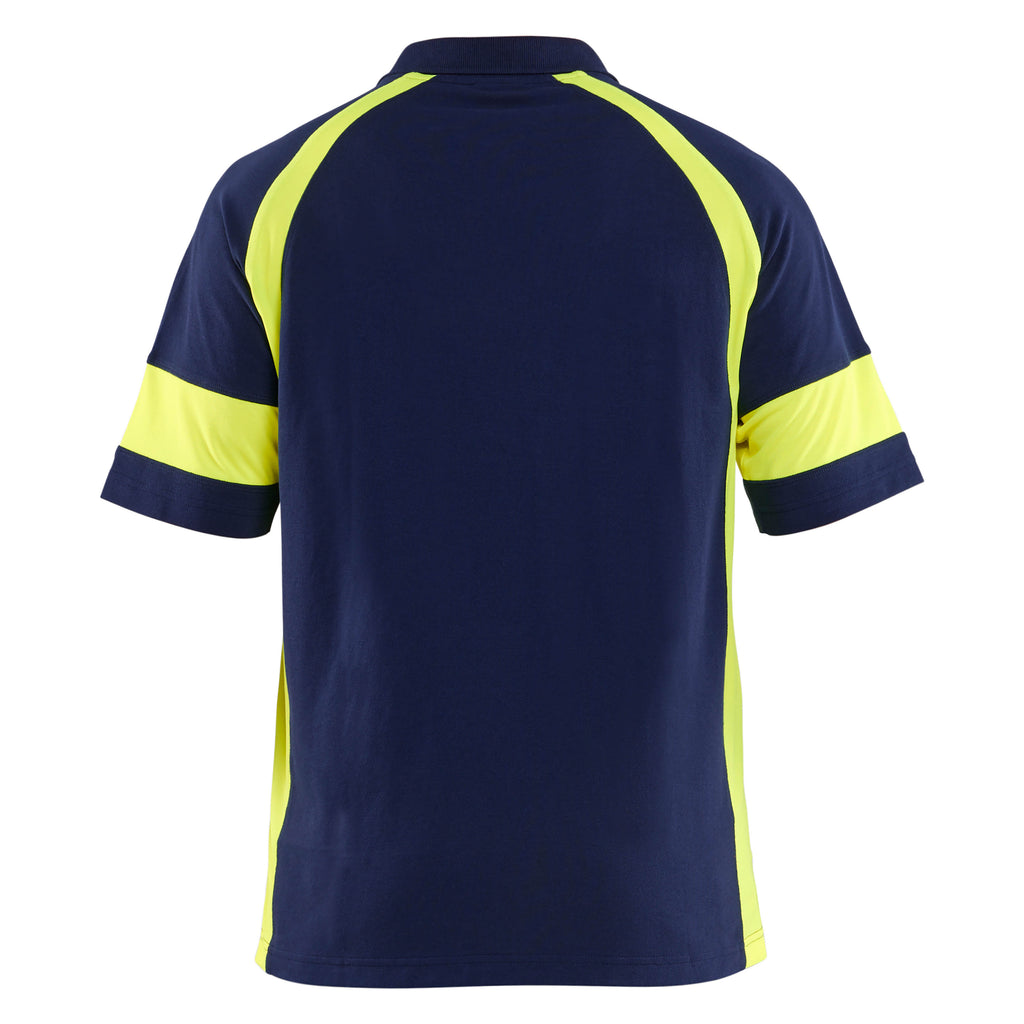Blaklader 3528 Polo Shirt With Hi Vis Navy Blue Hi Vis Yellow Back