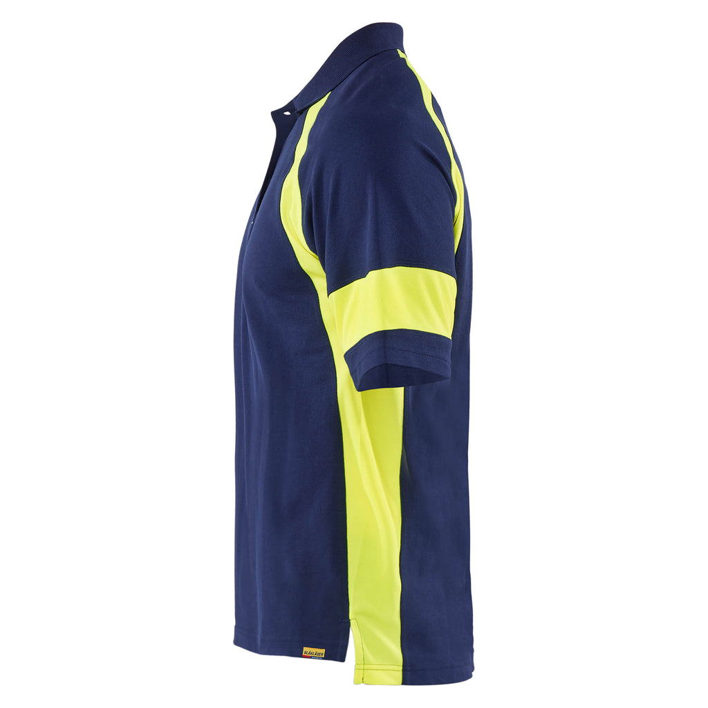 Blaklader 3528 Polo Shirt With Hi Vis Navy Blue Hi Vis Yellow Left