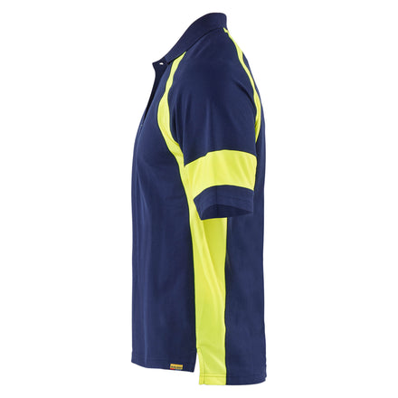 Blaklader 3528 Polo Shirt With Hi Vis Navy Blue Hi Vis Yellow Left