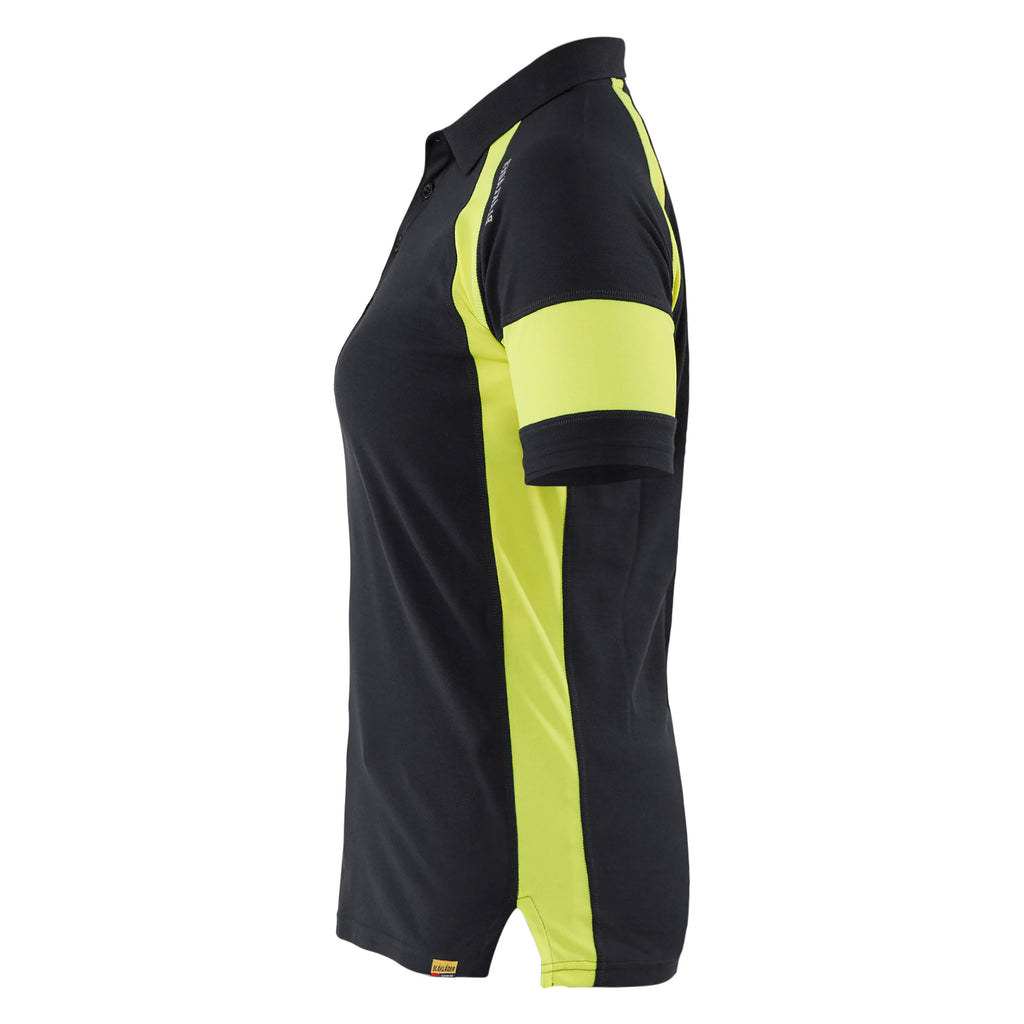 Blaklader 3529 Womens Polo Shirt With Hi Vis Black Hi Vis Yellow Left