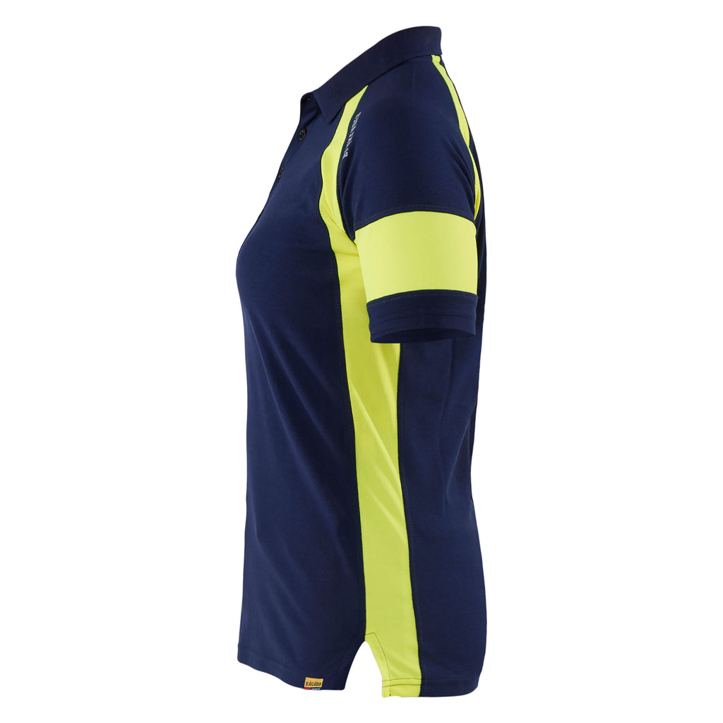 Blaklader 3529 Womens Polo Shirt With Hi Vis Navy Blue Hi Vis Yellow Left