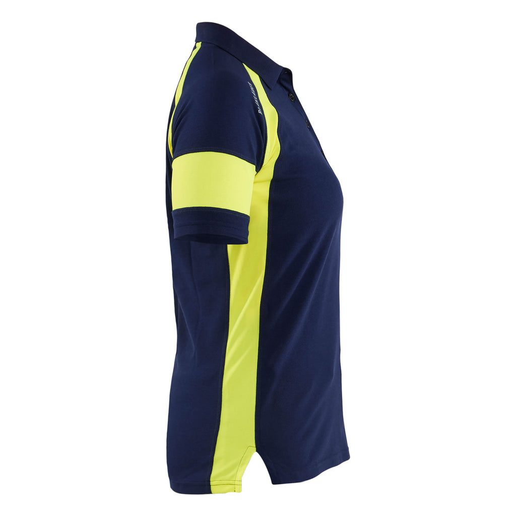 Blaklader 3529 Womens Polo Shirt With Hi Vis Navy Blue Hi Vis Yellow Right