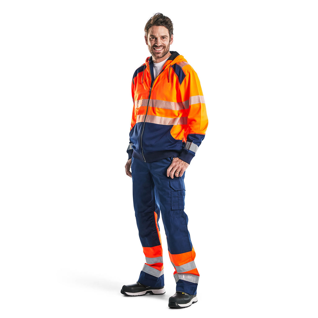 Blaklader 3546 Hi Vis Hooded Sweater Hi Vis Orange Navy Blue 2 Model