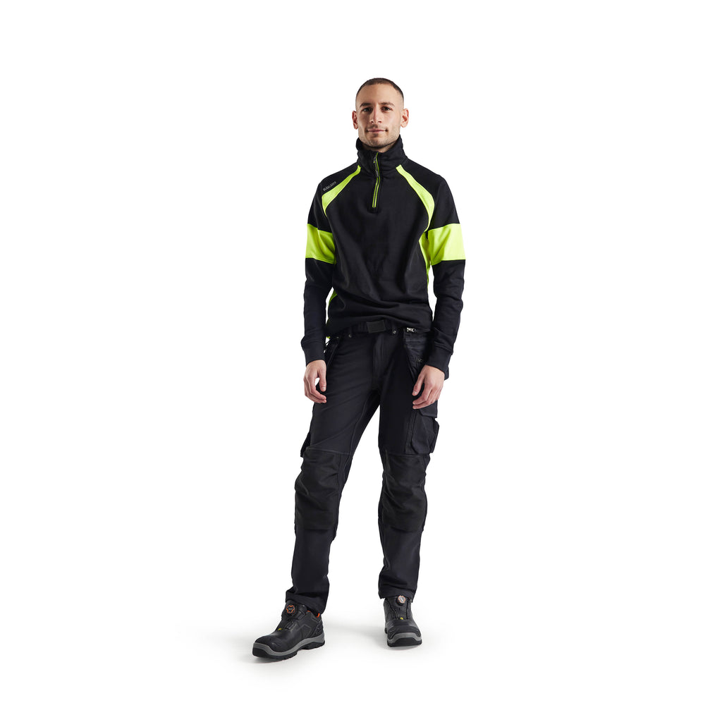 Blaklader 3550 Sweatshirt With Hi Vis Panels Black Hi Vis Yellow Model