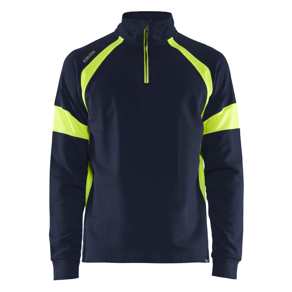 Blaklader 3550 Sweatshirt With Hi Vis Panels Navy Blue Hi Vis Yellow Main