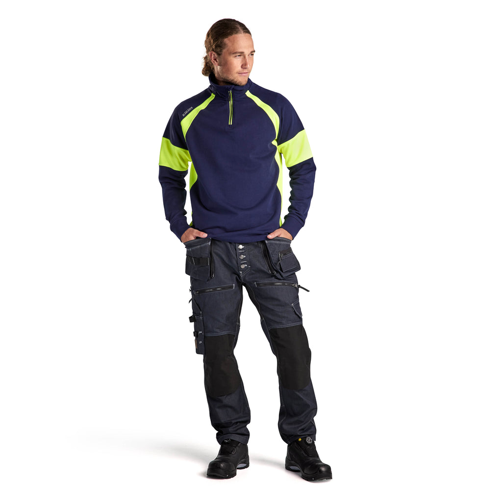 Blaklader 3550 Sweatshirt With Hi Vis Panels Navy Blue Hi Vis Yellow Model