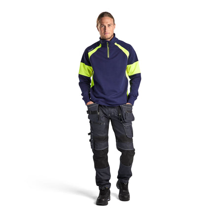 Blaklader 3550 Sweatshirt With Hi Vis Panels Navy Blue Hi Vis Yellow Model