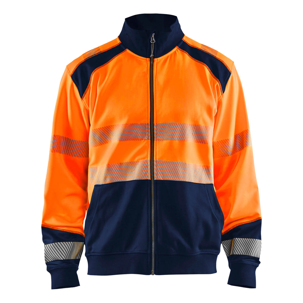 Blaklader 3558 Hi Vis Sweatshirt With Full Zip Hi Vis Orange Navy Blue Main