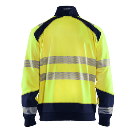 Blaklader 3558 Hi Vis Sweatshirt With Full Zip Hi Vis Yellow Navy Blue Back