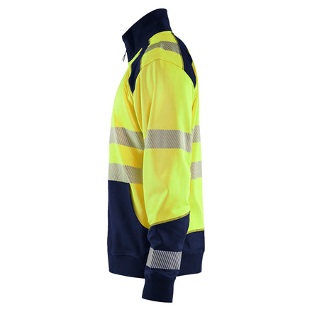Blaklader 3558 Hi Vis Sweatshirt With Full Zip Hi Vis Yellow Navy Blue Left