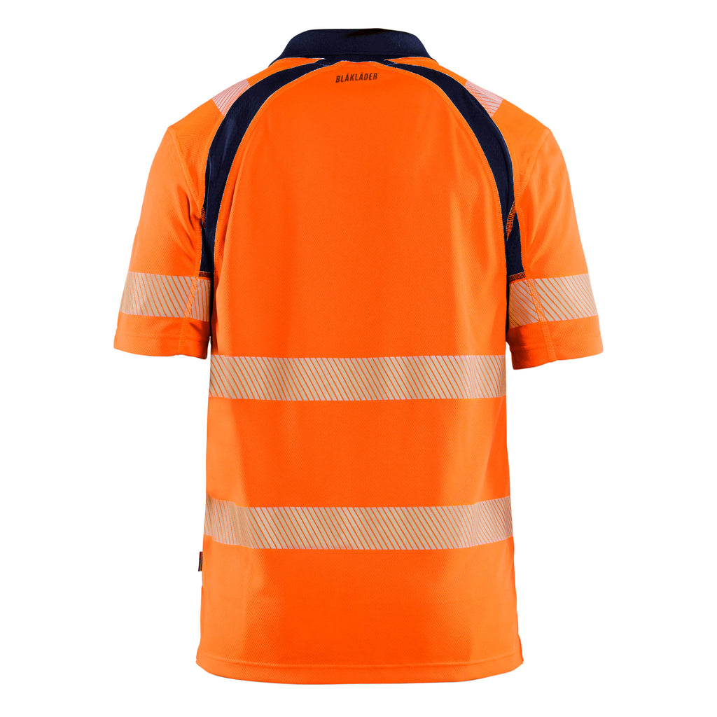 Blaklader 3595 Hi Vis Uv Protected Polo Shirt Hi Vis Orange Navy Blue Back
