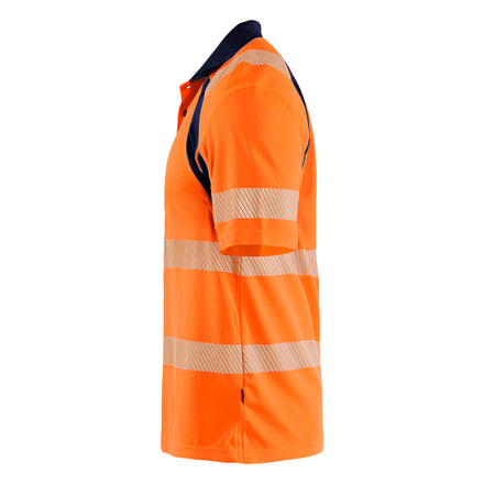 Blaklader 3595 Hi Vis Uv Protected Polo Shirt Hi Vis Orange Navy Blue Left