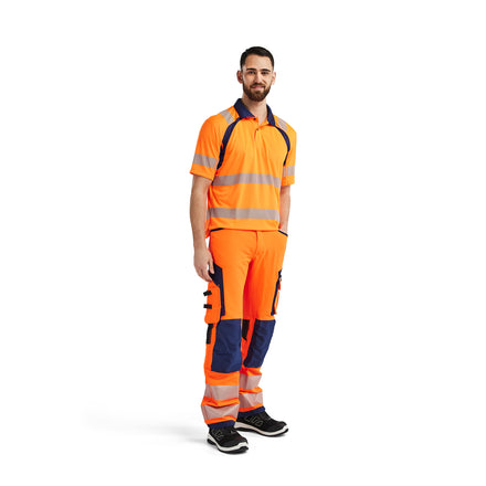 Blaklader 3595 Hi Vis Uv Protected Polo Shirt Hi Vis Orange Navy Blue Model