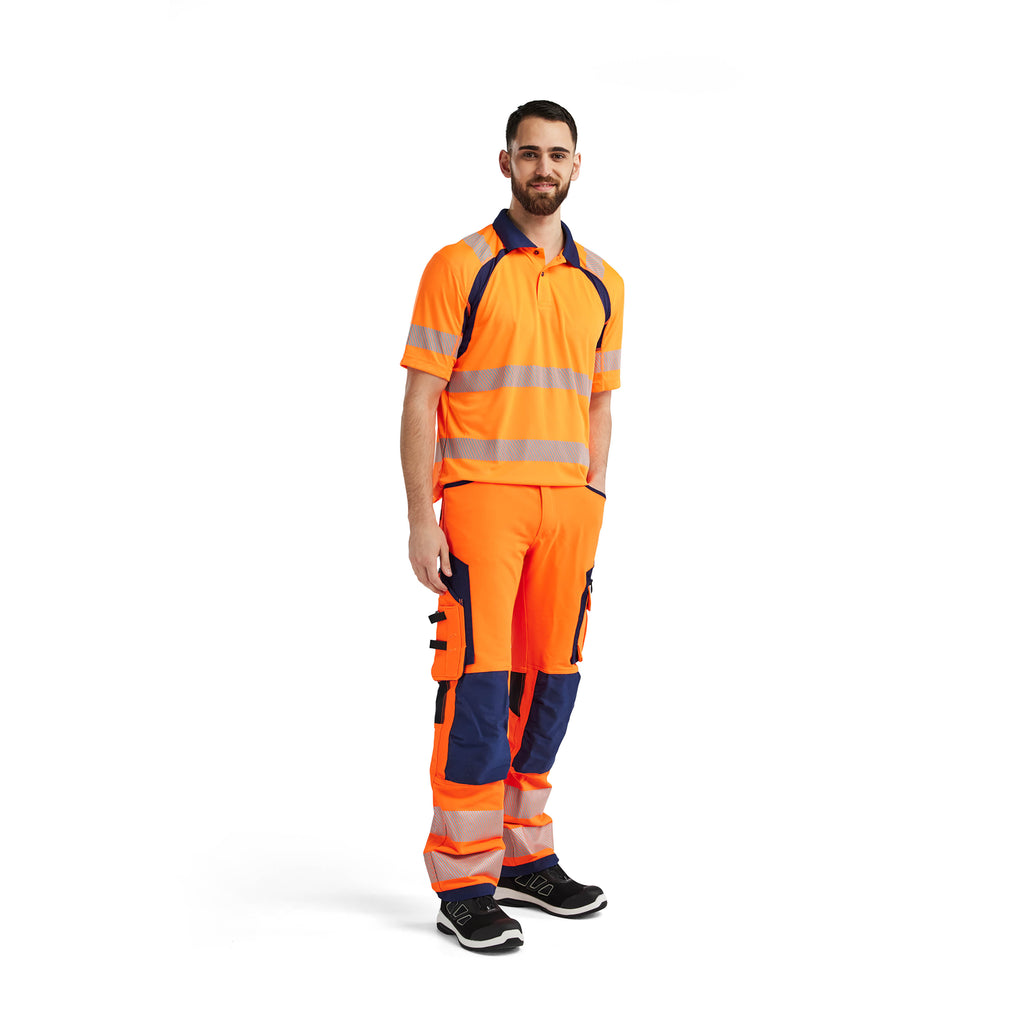 Blaklader 3595 Hi Vis Uv Protected Polo Shirt Hi Vis Orange Navy Blue Model