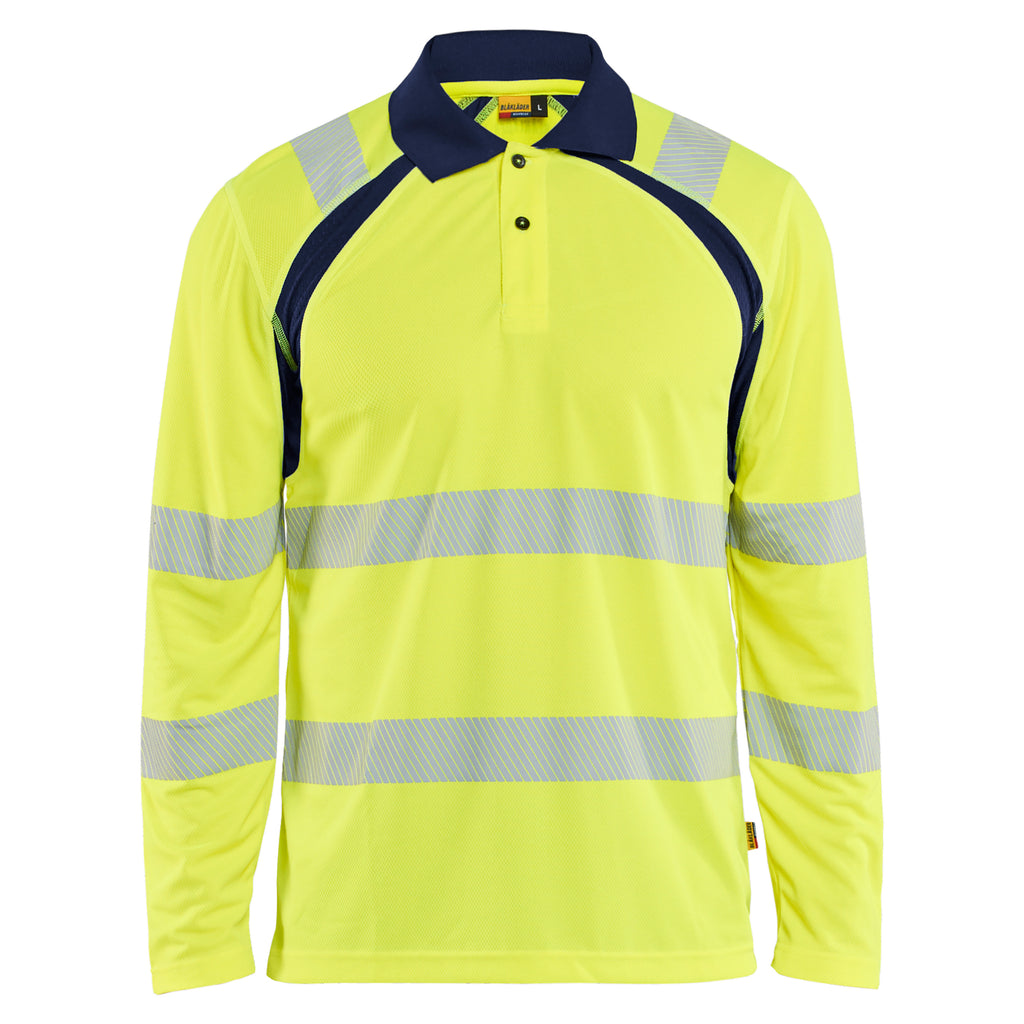 Blaklader 3598 Hi-Vis Yellow/Navy Blue UV-Protected Long-Sleeved Polo Shirt Hi-Vis