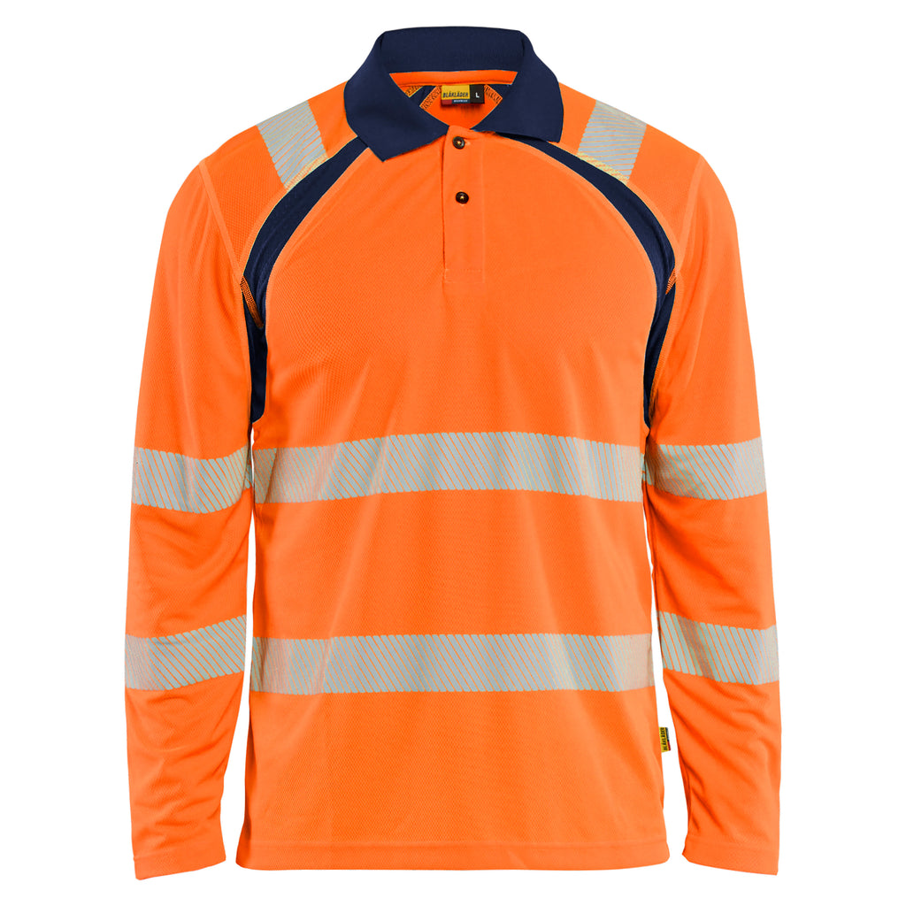 Blaklader 3598 Orange/Navy Blue UV-Protected Long-Sleeved Polo Shirt Hi-Vis
