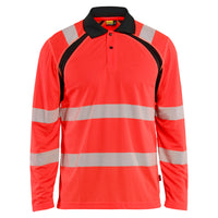 Blaklader 3598 Red Hi-Vis/Black UV-Protected Long-Sleeved Polo Shirt Hi-Vis