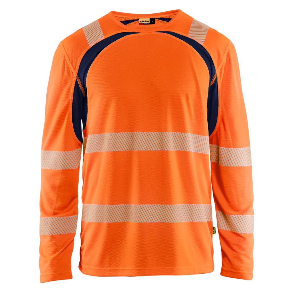 Blaklader 3599 Hi Vis Uv Protected Long Sleeved T Shirt Hi Vis Orange Navy Blue Main