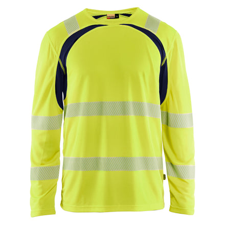 Blaklader 3599 Hi Vis Uv Protected Long Sleeved T Shirt Hi Vis Yellow Navy Blue Main