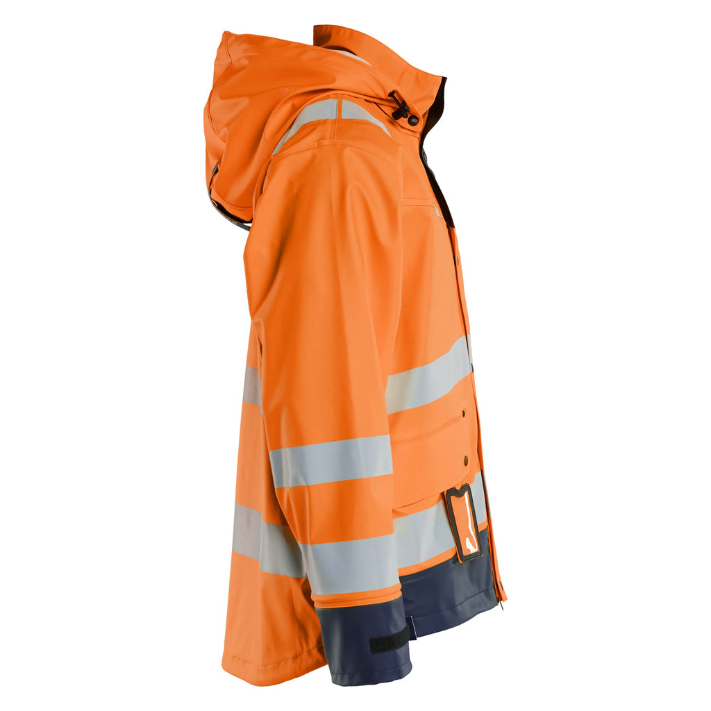 Blaklader 4302 Hi Vis Rain Jacket Hi Vis Orange Navy Blue Left