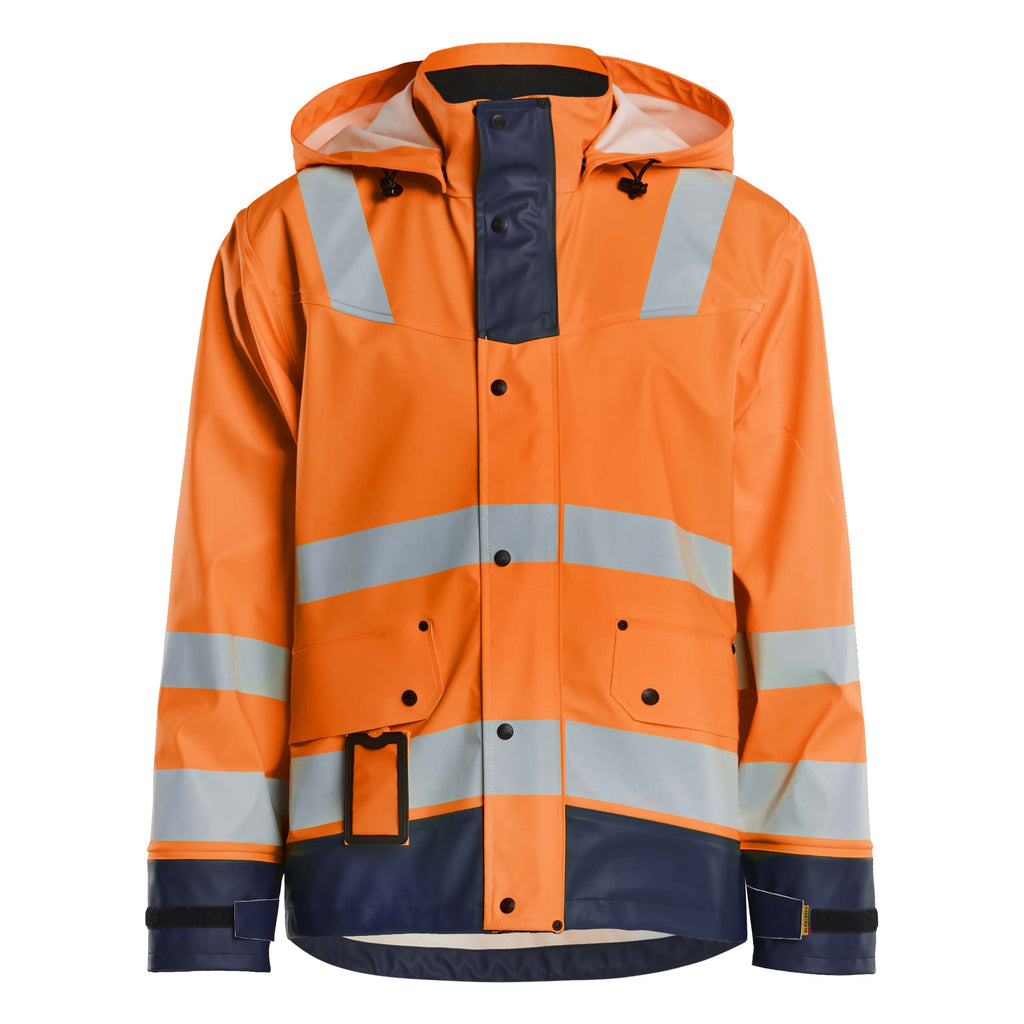 Blaklader 4302 Hi Vis Rain Jacket Hi Vis Orange Navy Blue Main