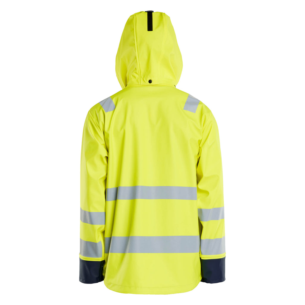 Blaklader 4302 Hi Vis Rain Jacket Hi Vis Yellow Navy Blue Hood Up