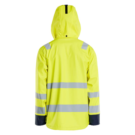 Blaklader 4302 Hi Vis Rain Jacket Hi Vis Yellow Navy Blue Hood Up