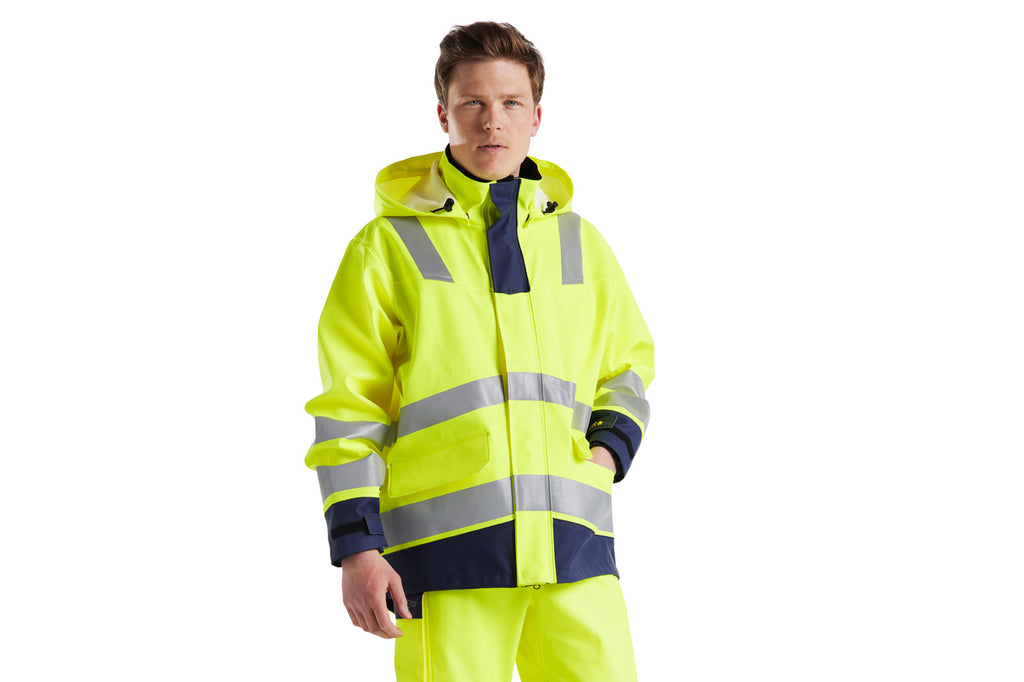 Blaklader 4313 Hi-Vis Yellow/Navy Blue Arc Flash & Fire Retardant Raincoat