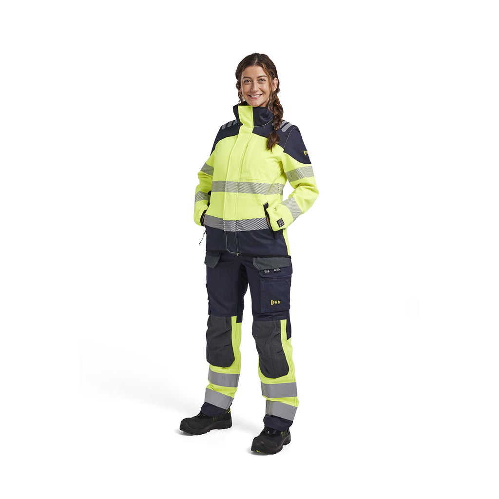 Blaklader 4448 Womens Multinorm Softshell Jacket Hi Vis Yellow Navy Blue Model