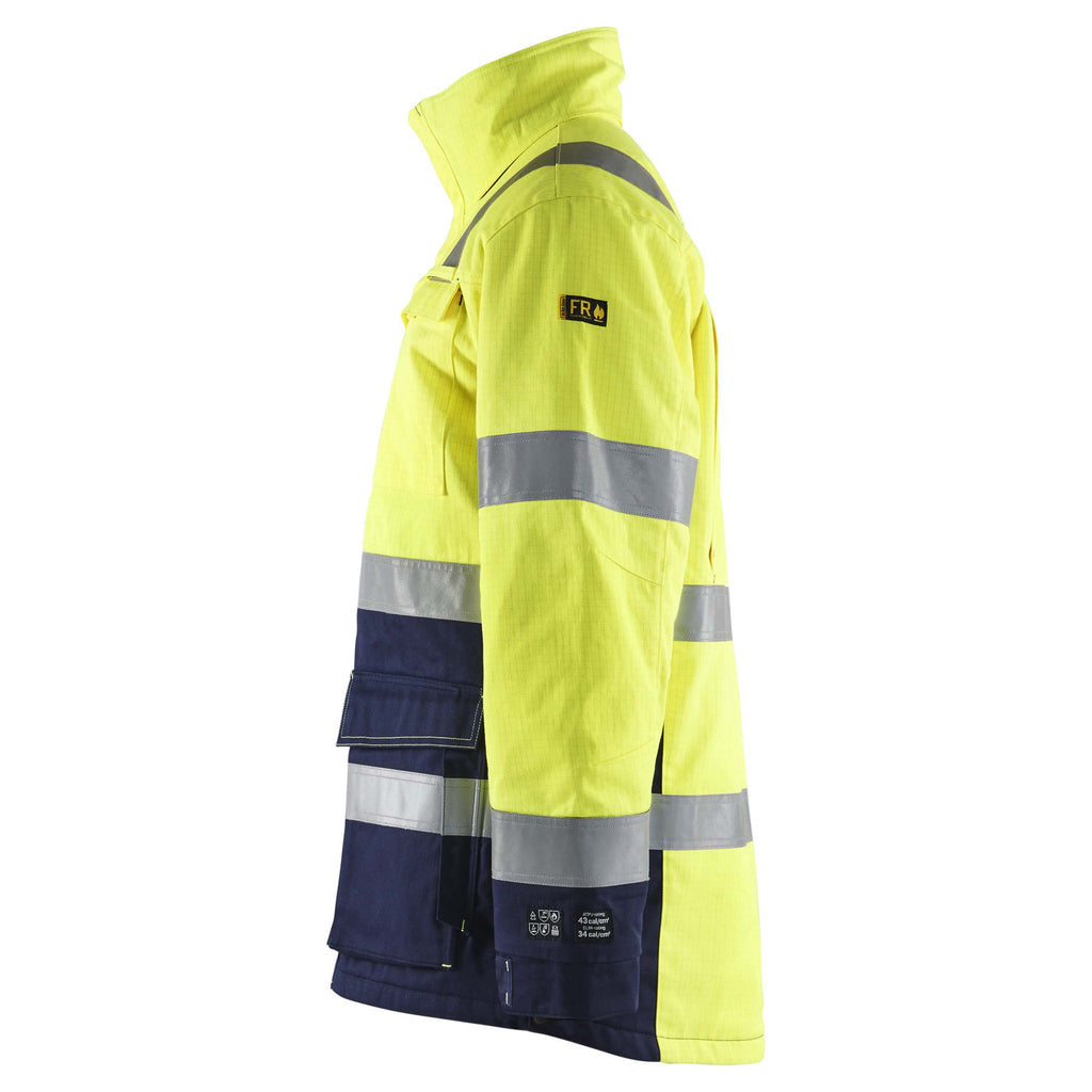 Blaklader 4467 Flame Resistant Winter Parka Hi Vis Yellow Navy Blue Left