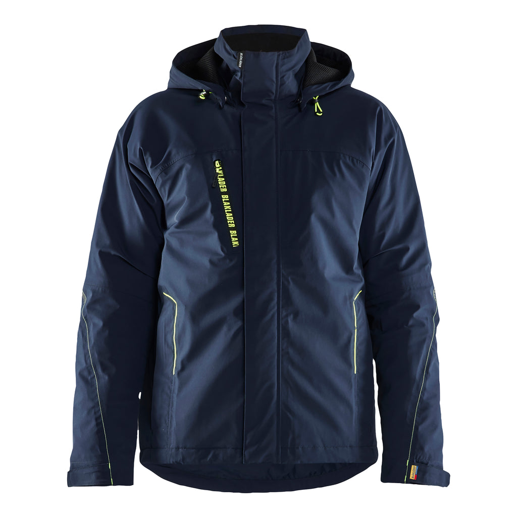 Blaklader 4484 Lightweight Lined Winter Jacket Stretch Dark Navy Blue Hi Vis Yellow Front