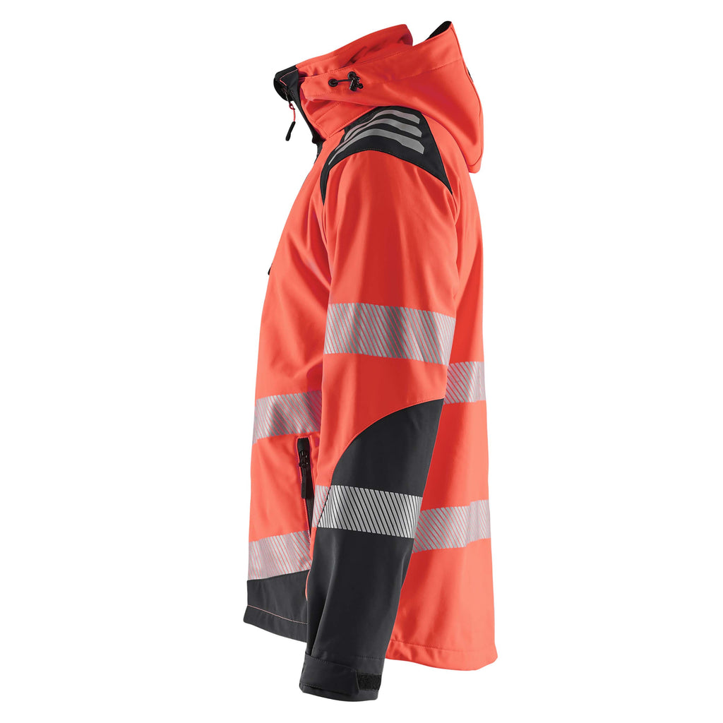 Blaklader 4491 Hi Vis Softshell Jacket Hi Vis Red Black Left