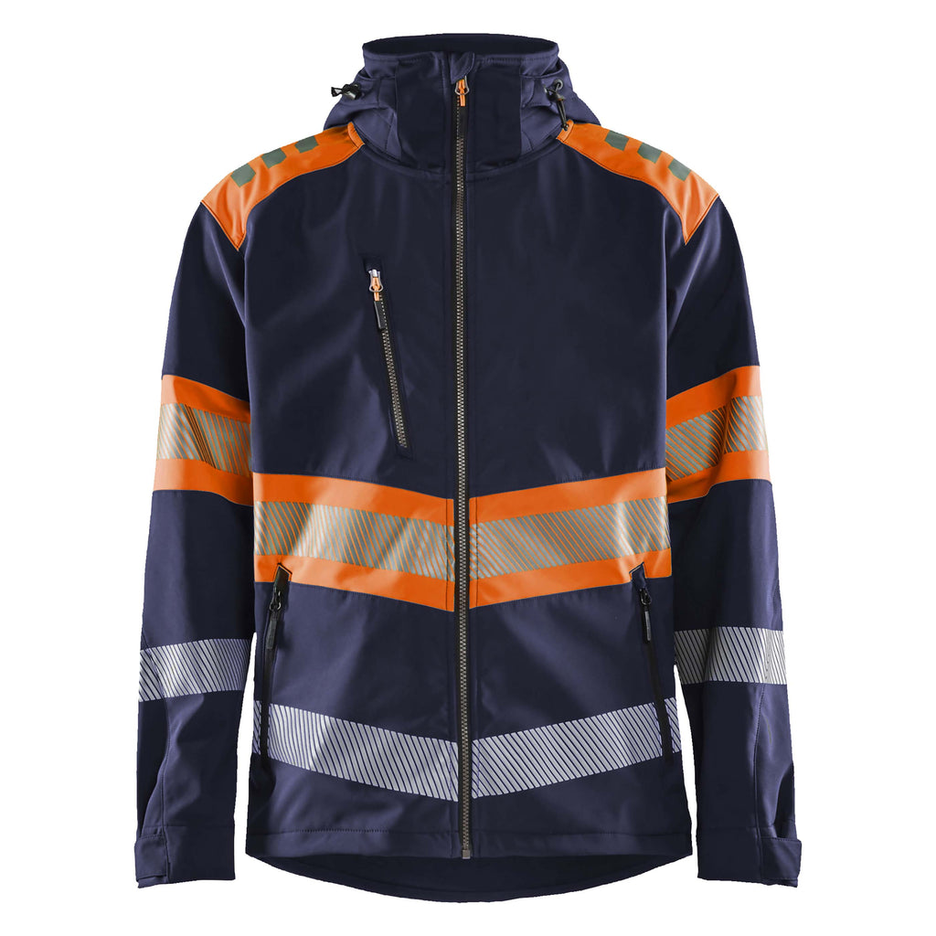 Blaklader 4494 Hi Vis Softshell Jacket Navy Blue Hi Vis Orange Main