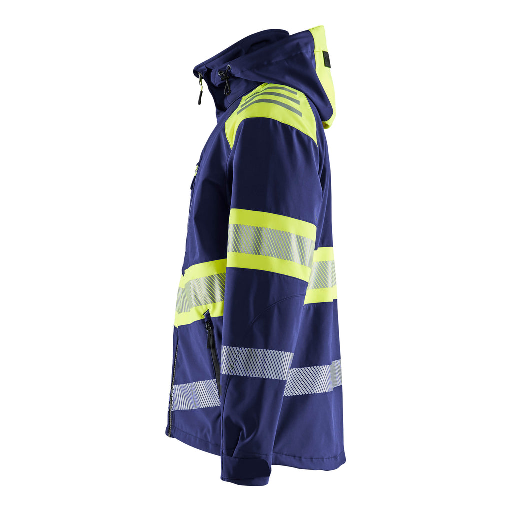Blaklader 4494 Hi Vis Softshell Jacket Navy Blue Hi Vis Yellow Left