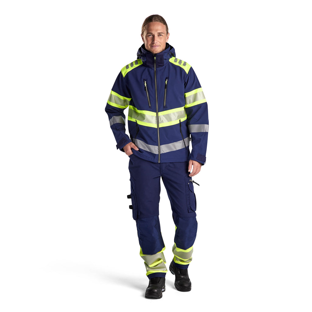 Blaklader 4494 Hi Vis Softshell Jacket Navy Blue Hi Vis Yellow Model