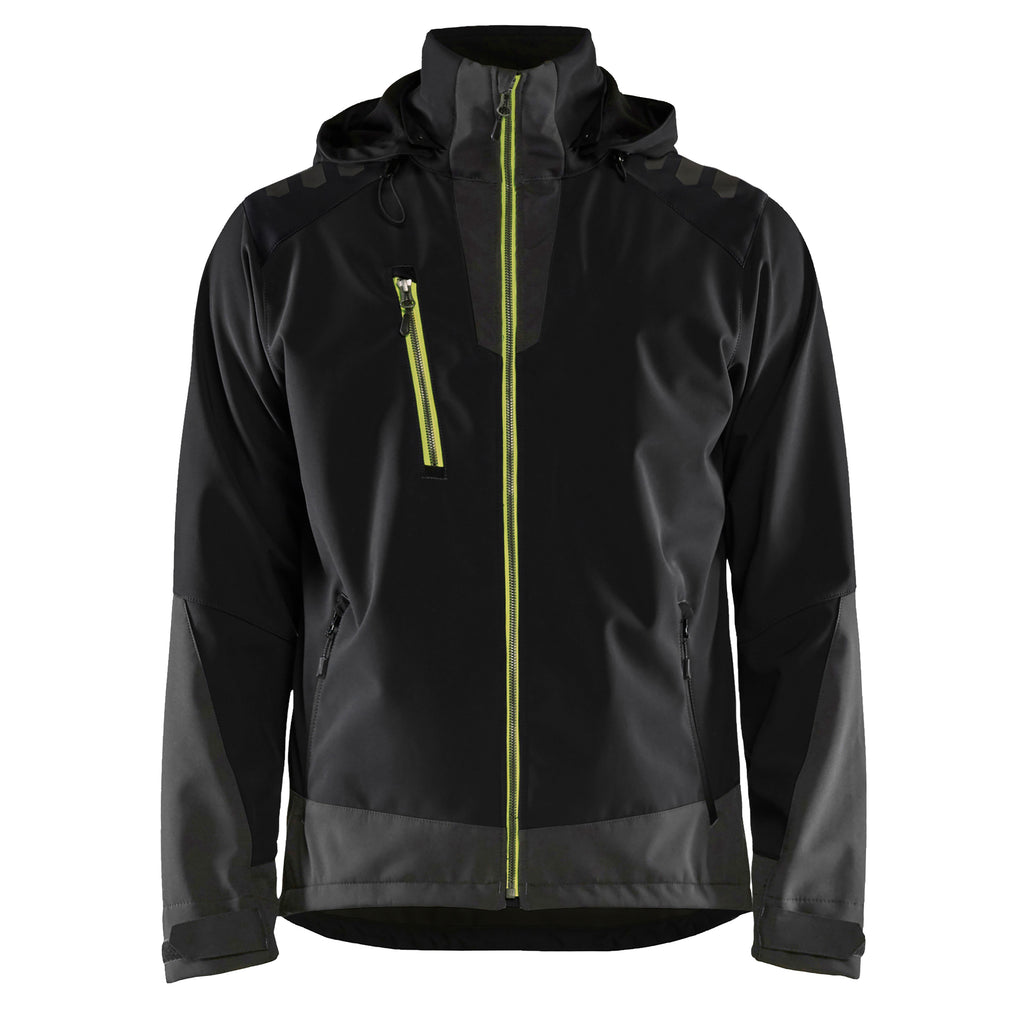 Blaklader 4749 Softshell Jacket Black Hi Vis Yellow Front