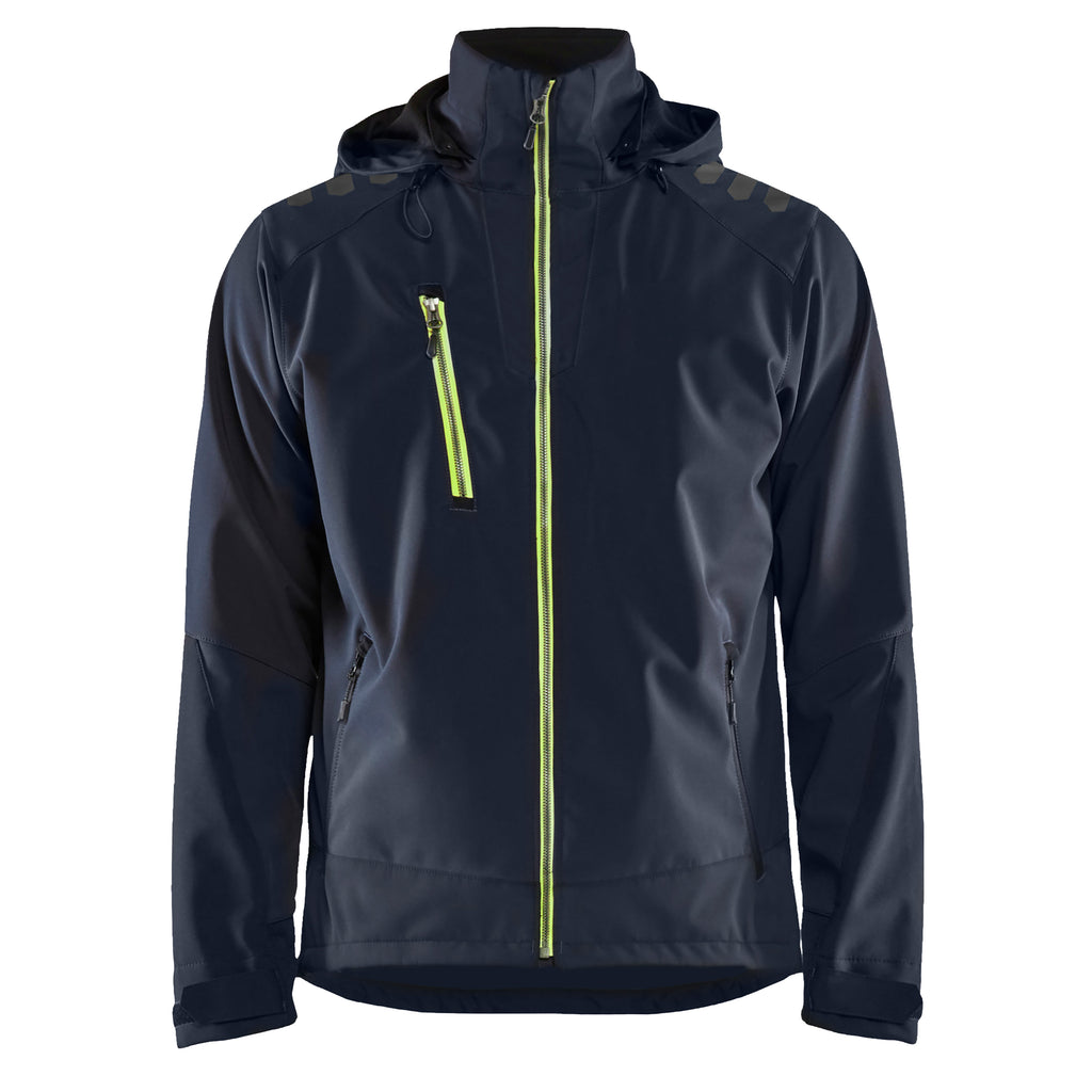 Blaklader 4749 Softshell Jacket Dark Navy Blue Hi Vis Yellow Front