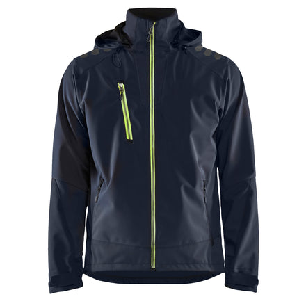 Blaklader 4749 Softshell Jacket Dark Navy Blue Hi Vis Yellow Front