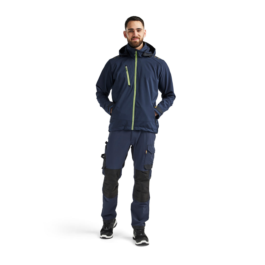 Blaklader 4749 Softshell Jacket Dark Navy Blue Hi Vis Yellow Model