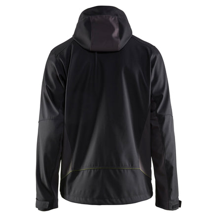Blaklader 4753 Softshell Jacket With Hood Black Hi Vis Yellow Back