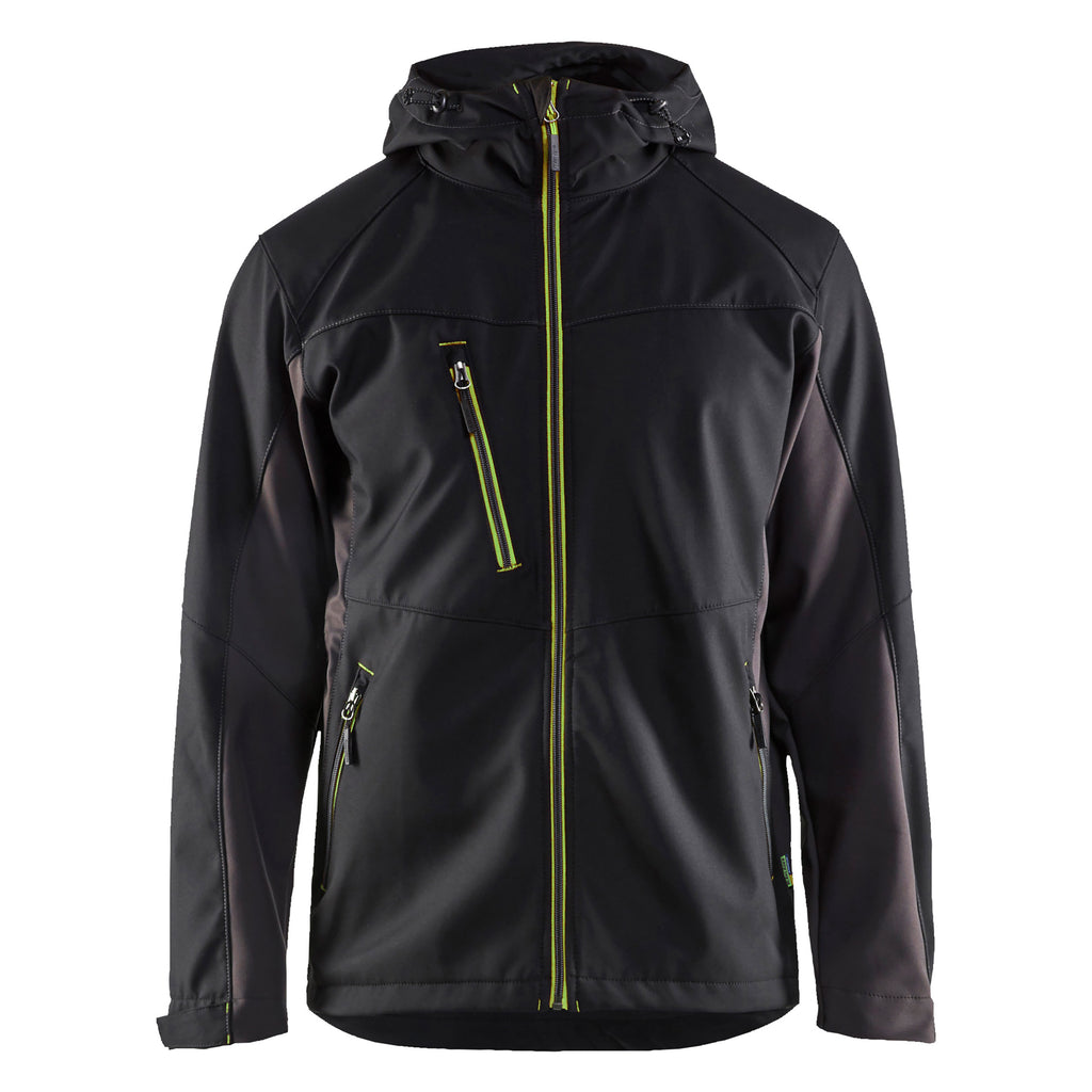 Blaklader 4753 Softshell Jacket With Hood Black Hi Vis Yellow Front
